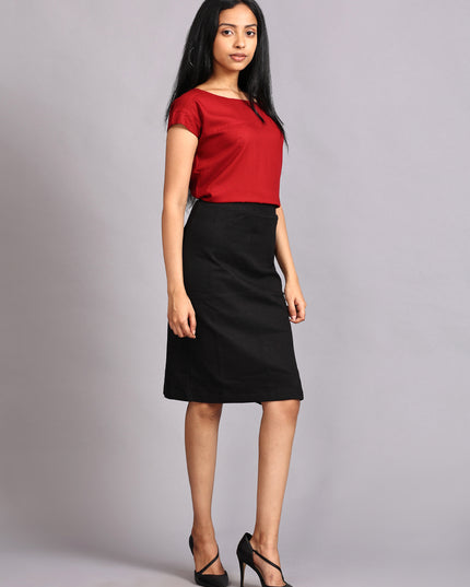 Explore Boat Neck Red Woven Top Online