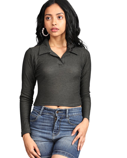 Trendy green collared crop top for sale online