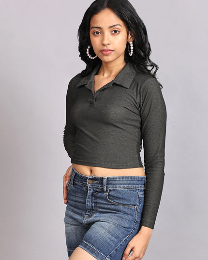 Shop the latest green collared crop top