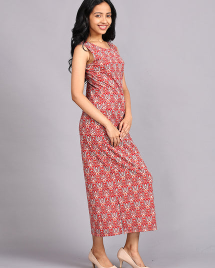 Elevate Your Style: Red Printed Maxi Dress (Online)