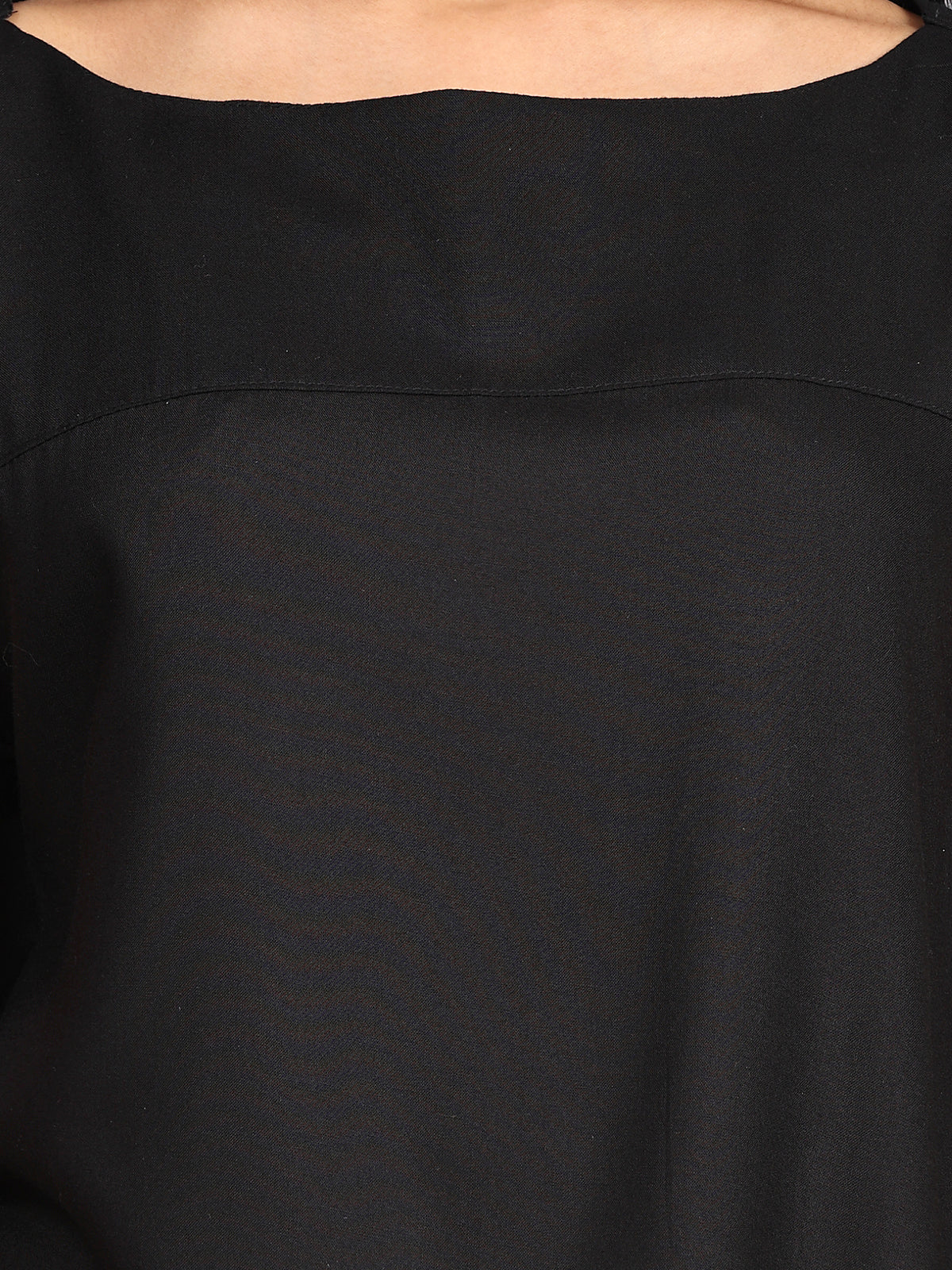 Boat Neck Black Woven Top