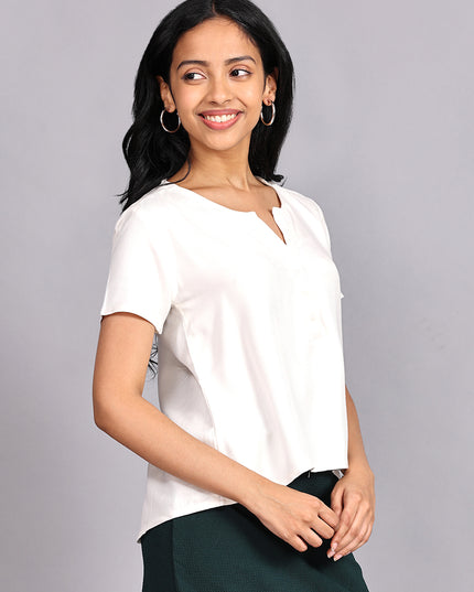 White Half Sleeve Rayon Top Available Online
