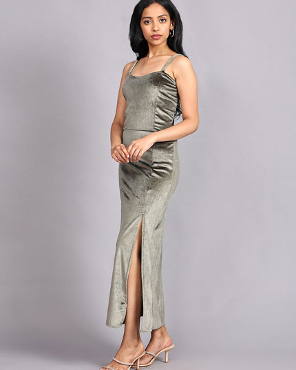 Green Velvet Slit Party Dress: Elegant and Stylish Online Purchase