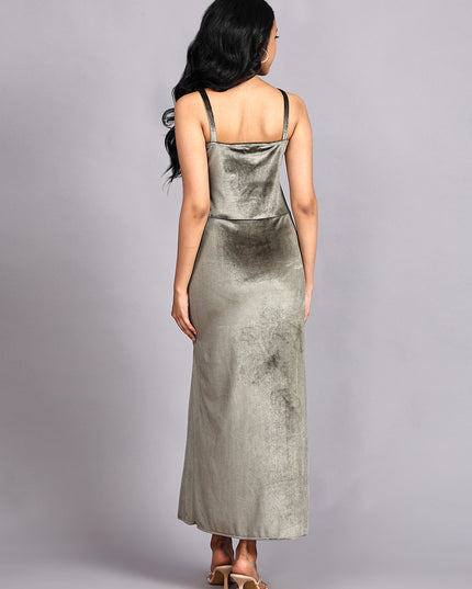 Turn Heads with a Green Velvet Slit Party Dress - Available Online