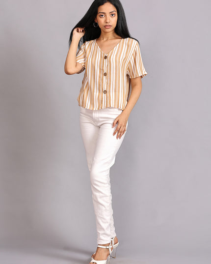 Online Shopping for Striped Half Sleeve Crop Top with Buttons
