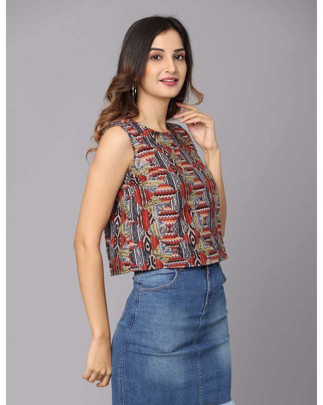 Upgrade your wardrobe with a Printed Sleeveless Crop Top online!