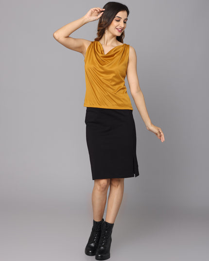 Online shopping opportunity for a stylish Mustard Cowl Neck Top