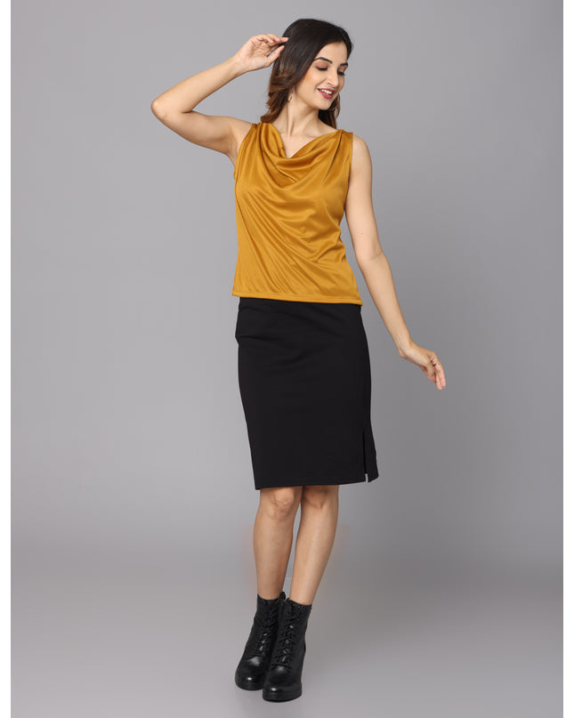 Online shopping opportunity for a stylish Mustard Cowl Neck Top