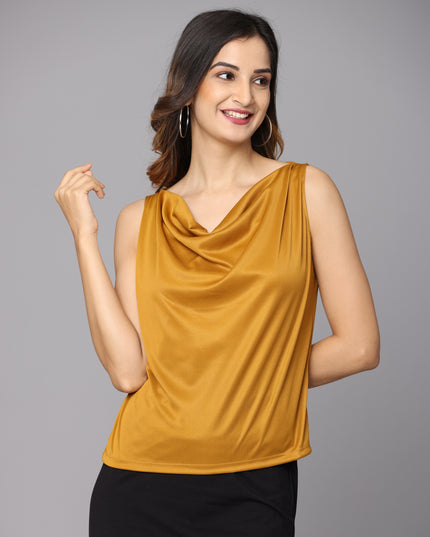 Shop now for a fashionable Mustard Cowl Neck Top online