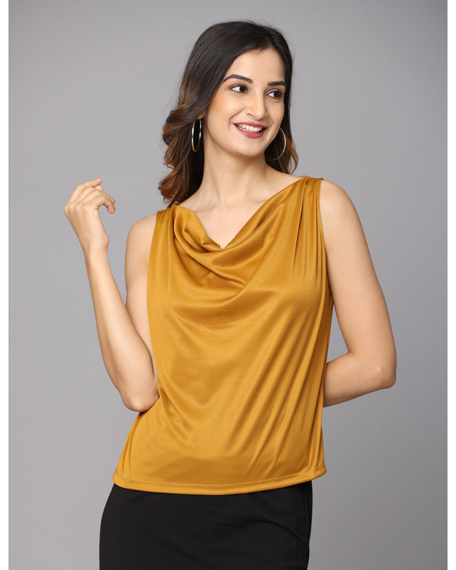 Shop now for a fashionable Mustard Cowl Neck Top online