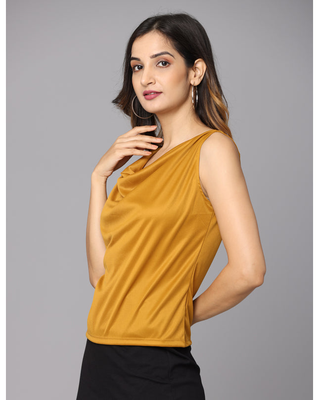 Online store offering a trendy Mustard Cowl Neck Top for sale