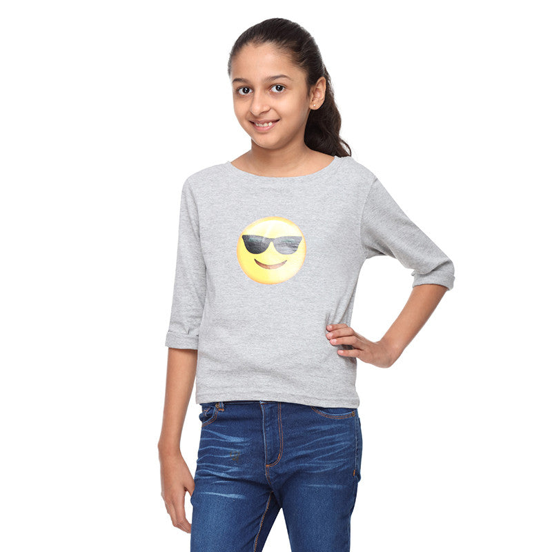 Grey Knit Crop Tee   (Cool Emoji) - GENZEE
