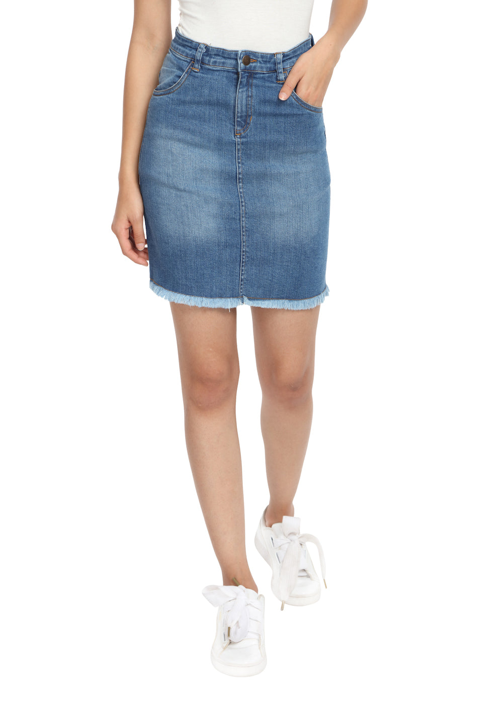 Denim Skirt with Raw Hem - GENZEE