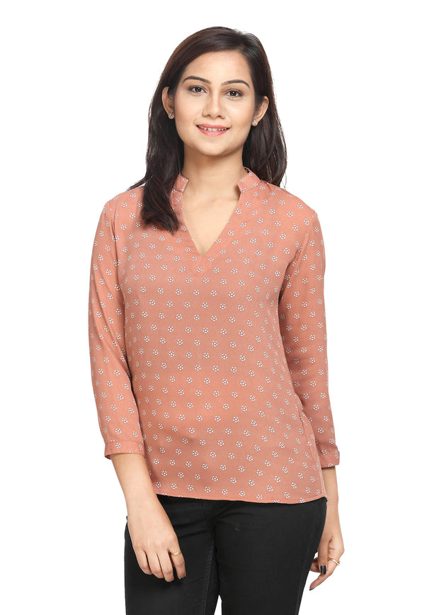 Printed Nude Colour Long Top - GENZEE