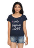 Printed T-shirt Navy Blue with Happiness Print - GENZEE
