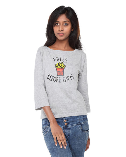 Grey Long Tees , Fries Before Guys - GENZEE