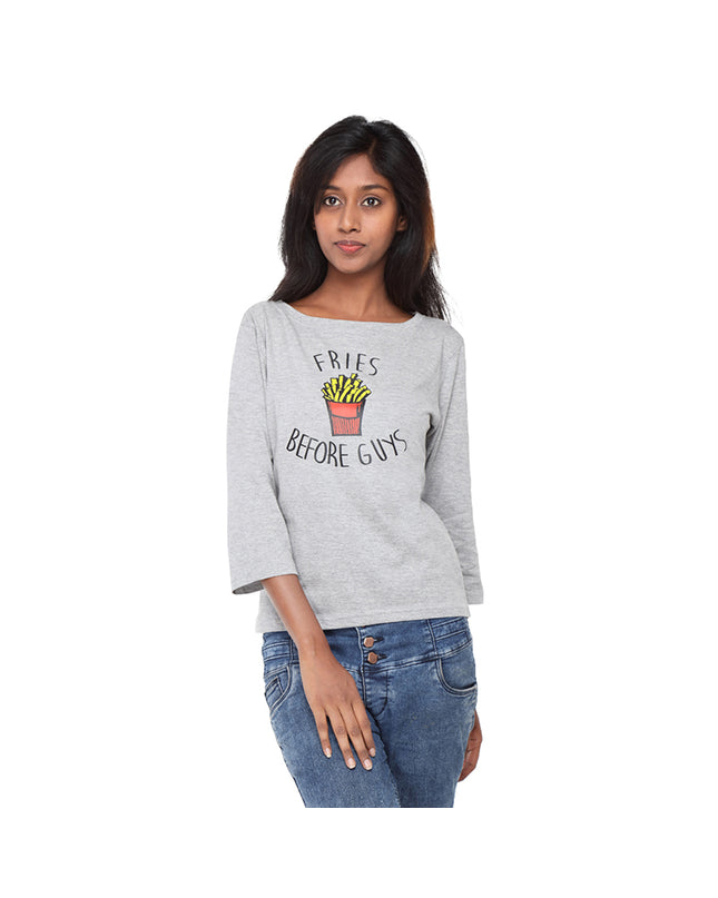 Grey Long Tees , Fries Before Guys - GENZEE