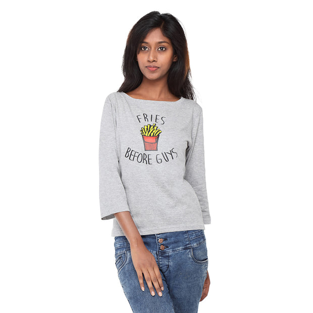 Grey Long Tees , Fries Before Guys - GENZEE