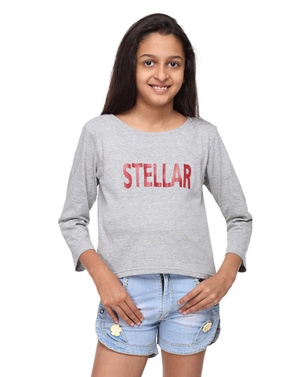 Grey Knit Crop Tee   (Stellar) - GENZEE