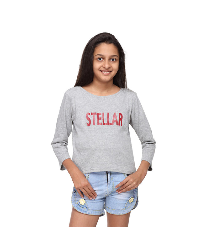 Grey Knit Crop Tee   (Stellar) - GENZEE