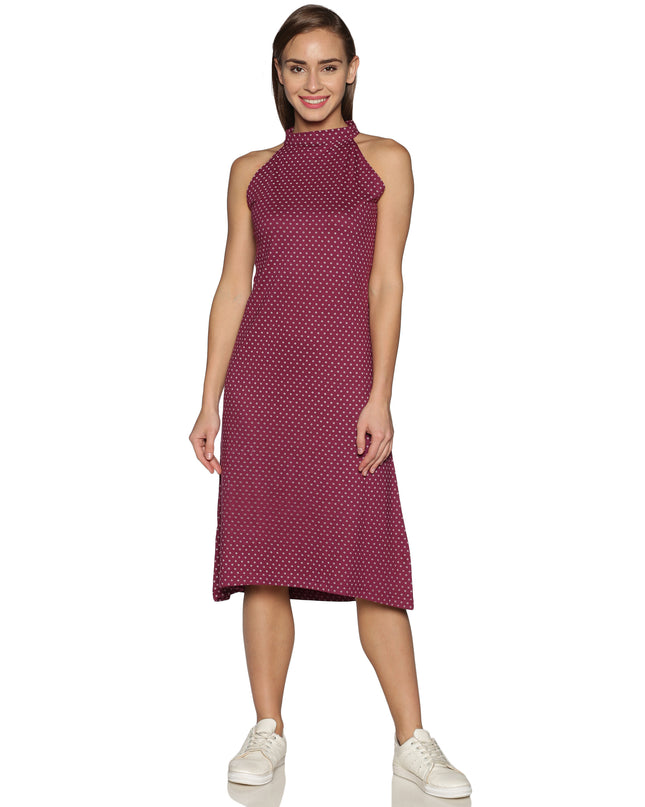 buy Wine Printed Knit Halter Neck Dress online