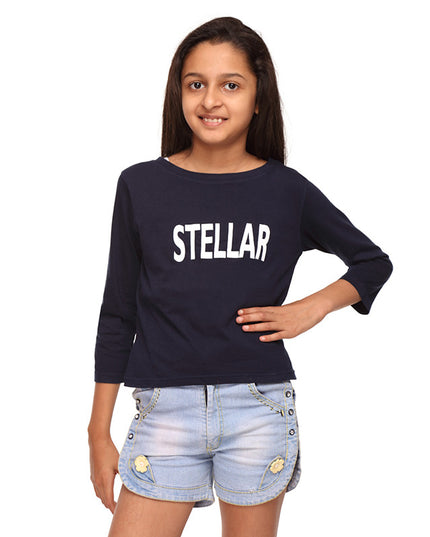 Navy Blue Knit Crop Tee   (Stellar) - GENZEE