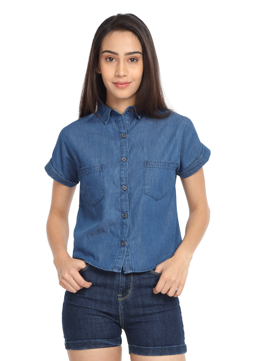 Denim Crop Shirt - Main Image