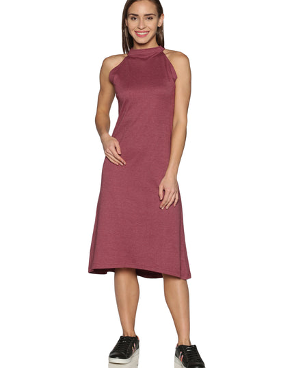 Melange Maroon Knit Halter Neck Dress