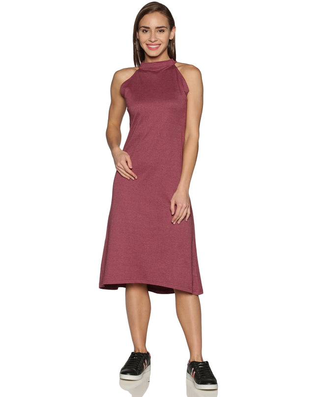 Melange Maroon Knit Halter Neck Dress