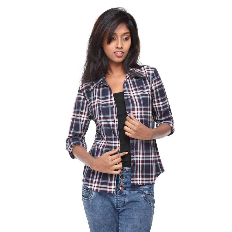 Navy Blue Check Shirt for girls and women – GENZEE