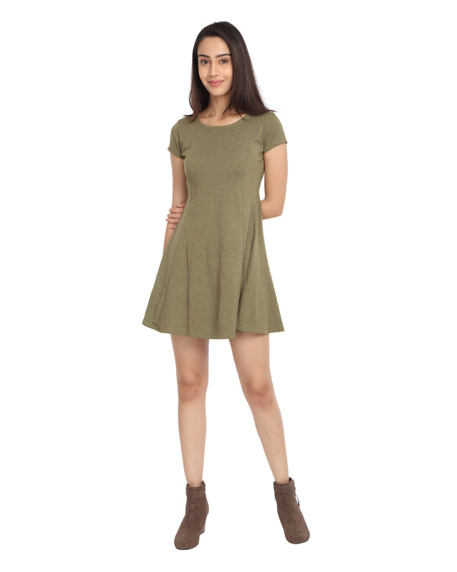 buy Melange Olive Short Knit Dress online