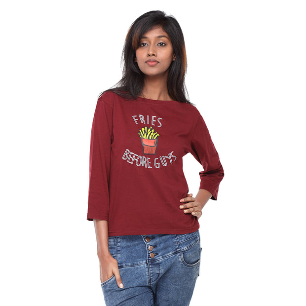 Maroon Long Tees , Fries Before Guys - GENZEE