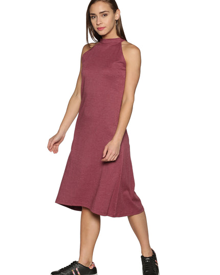 Melange Maroon Knit Halter Neck Dress