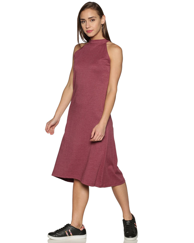Melange Maroon Knit Halter Neck Dress
