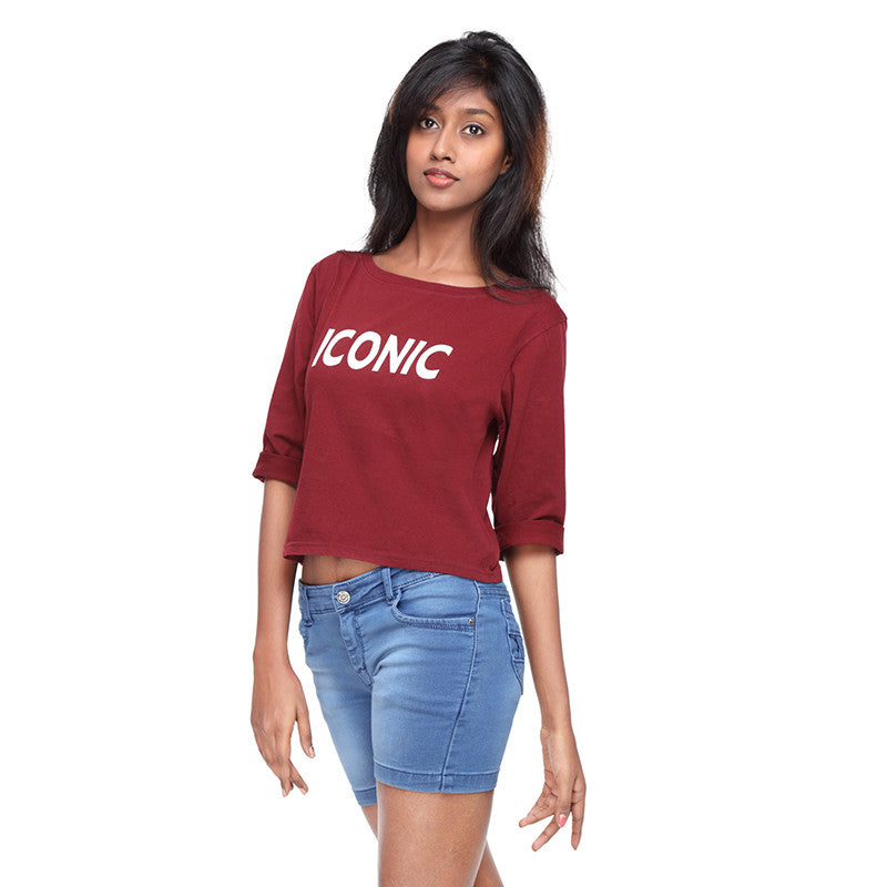 Maroon Knit Crop Tee   (Iconic) - GENZEE