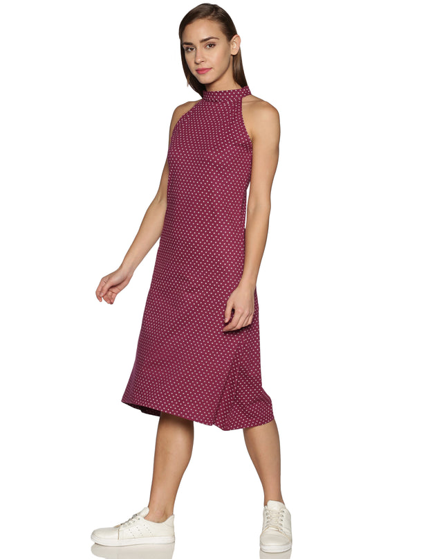 Shop Wine Printed Knit Halter Neck Dress online