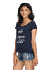 Printed T-shirt Navy Blue with Happiness Print - GENZEE