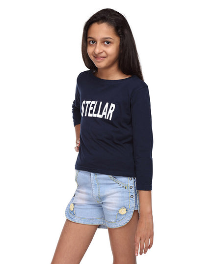 Navy Blue Knit Crop Tee   (Stellar) - GENZEE