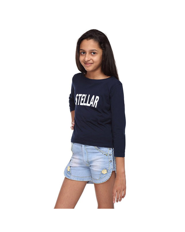 Navy Blue Knit Crop Tee   (Stellar) - GENZEE