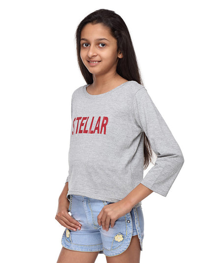 Grey Knit Crop Tee   (Stellar) - GENZEE