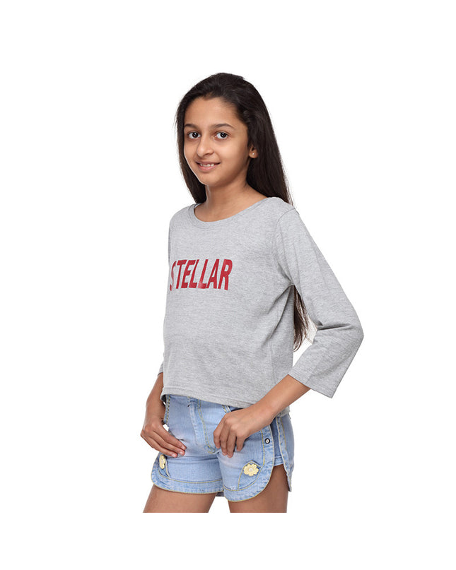 Grey Knit Crop Tee   (Stellar) - GENZEE