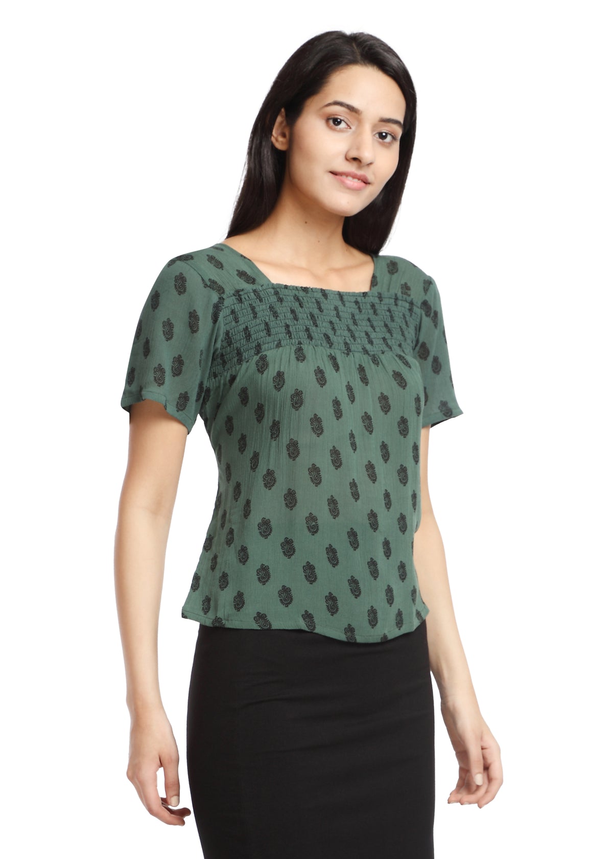 Shop Green Smocking Top online