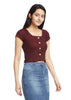 Maroon Ribbed knit crop top with buttons