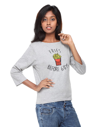 Grey Long Tees , Fries Before Guys - GENZEE