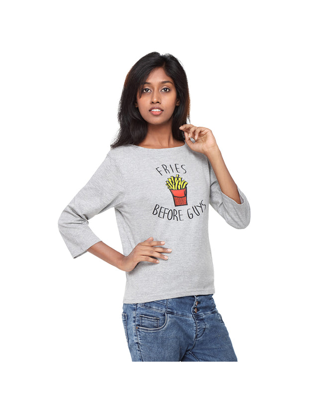 Grey Long Tees , Fries Before Guys - GENZEE