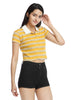 Crop Polo T-shirt yellow&white striped