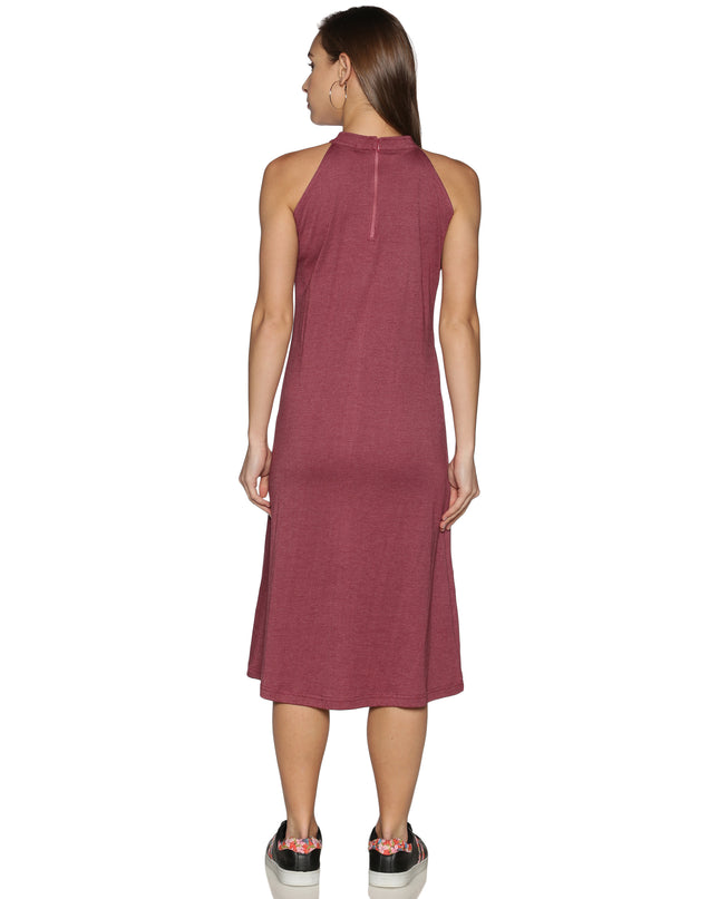 Melange Maroon Knit Halter Neck Dress