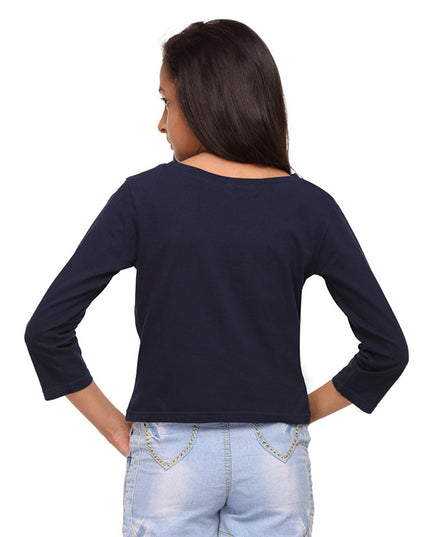 Navy Blue Knit Crop Tee   (Stellar) - GENZEE