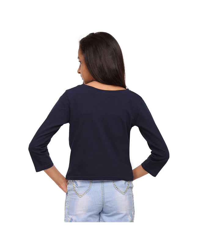 Navy Blue Knit Crop Tee   (Stellar) - GENZEE