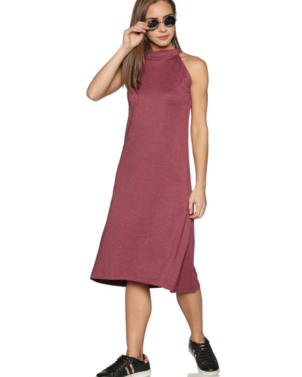 Melange Maroon Knit Halter Neck Dress